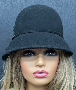 lot 92 image: Scala Wool Felt Cloche Hat with Black Bead Embellishment