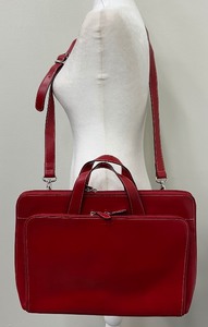 lot 96 image: Lodis Red Leather Briefcase Laptop Bag with Detachable Strap