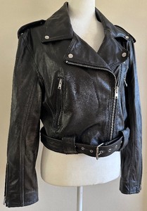 lot 4 image: Lamarque Black Leather Moto Jacket - Size M