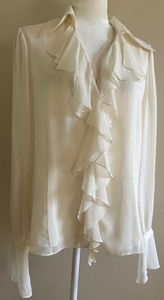 lot 11 image: Dana Buchman Ivory Ruffle Front Long Sleeve Blouse