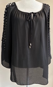 lot 107 image: Zac & Rachel XL Black Sheer Blouse with Lattice Sleeve Detail