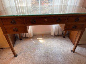 lot 5 image: 1950 Desk with Glass Top from Cararak Furniture in Bolton Massachusetts (Mafs)