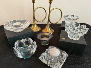 lot 3 image: Candle Holders from Orrefors, Hoya & Holmegaard Crystal Candle Holders & Others