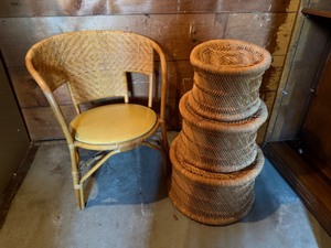 lot 64 image: Nesting StoolsBaskets and Rattan Chair