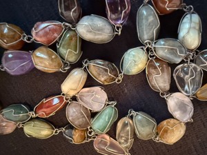 lot 8A image: Sterling Wire Wrapped Jade Agates with Wooden Box