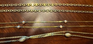 lot 8D image: Costume Jewelry Gold Chains & Blue Bracelets