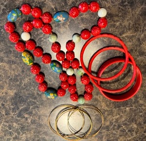 lot 8B image: Vintage Chinese Carved Cloisonne Cinnabar Beads and Bracelets