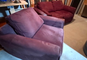 lot 55 image: Suede Very Comfortable Purple Tint Sofa and Chair