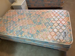 lot 35A image: Twin Original Mattress Co Bed with Mattress, Box Spring, and Frame with Rollers