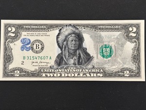 lot 6 image: Commemorative Native American $2 Dollar Federal Reserve Note