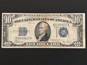 lot 10 image: 1934 C Blue Seal $10 Dollar Silver Certificate
