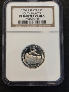 lot 13 image: 2006-S South Dakota Silver Quarter Proof NGC PF70 Ultra Cameo