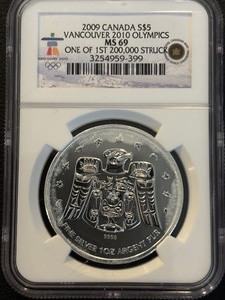 2009 Canada 1 Ounce .999 Fine Silver $5 Dollar Olympic Coin NGC MS69