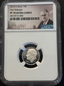 lot 18 image: 2018-S Roosevelt Silver Dime Proof NGC PF70 Ultra Cameo
