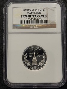 lot 24 image: 2000-S Maryland Silver Quarter Proof NGC PF70 Ultra Cameo