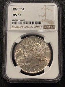 lot 25 image: 1923 Peace Dollar NGC MS63