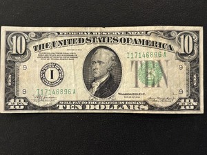 lot 54 image: 1934 Green Seal $10 Dollar Federal Reserve Note