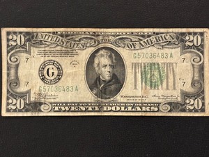 lot 60 image: 1934 A Green Seal $20 Dollar Federal Reserve Note