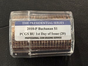 lot 71 image: 2010-P Buchanan Dollar Coins PCGS BU 1st Day of Issue