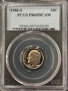 lot 84 image: 1980-S Roosevelt Dime Proof PCGS PR69 Deep Cameo