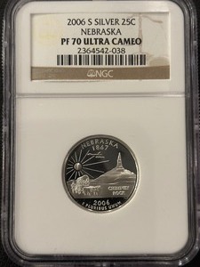 lot 85 image: 2006-S Nebraska Silver Quarter Proof NGC PF70 Ultra Cameo