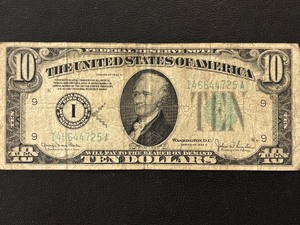 lot 114 image: 1934 D Green Seal $10 Dollar Federal Reserve Note
