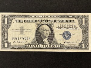 lot 116 image: 1957 Blue Seal $1 Dollar Silver Certificate