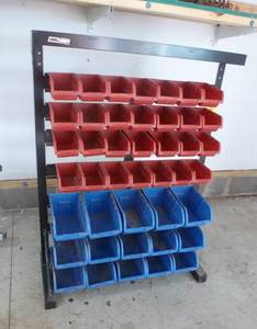 lot 9 image: Parts bin stand full of bins