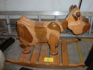 lot 39 image: Cute wood cow riding rocking horse