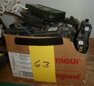 lot 63 image: Box full of SquareD circuit breakers