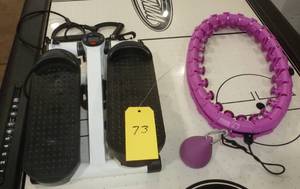 lot 73 image: Exercise items, stepper and a weighted hula hoop