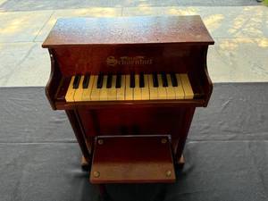lot 43 image: Vintage Schoenhut Childrens Upright Toy Piano with Bench