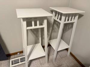 lot 56 image: Pair of White Wooden Plant Stands with Lower Shelf