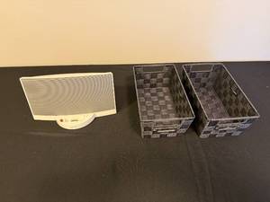 lot 104 image: Bose Speaker Dock Without Power Cord and Set of 2 Woven Baskets