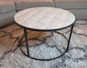 lot 154 image: Round Marble Top Coffee Table with Metal Frame