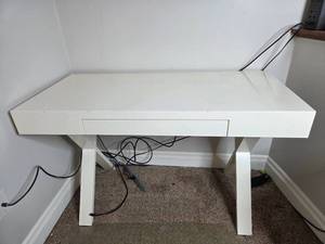 lot 159 image: Modern White Desk with Drawer - 30 H x 48 W x 22 D