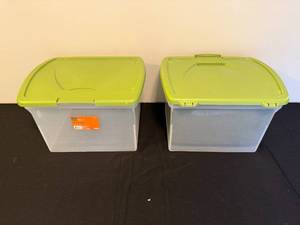 lot 167 image: Set of 2 Sterilite Plastic File Storage Boxes with Green Lids