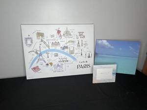 lot 204 image: Set of 3 Artworks - Carte de Paris Print, Gray Malin Picture Frame, Seascape Canvas