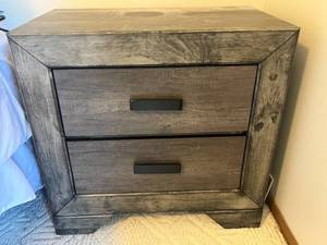 lot 208 image: Two-Drawer Rustic Nightstand in Weathered Wood Finish