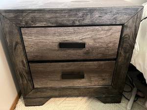 lot 209 image: Rustic Two-Drawer Nightstand in Distressed Wood Finish