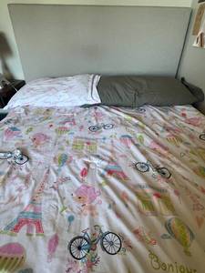 lot 213 image: Full Size Bed with Upholstered Headboard and Mattress Set