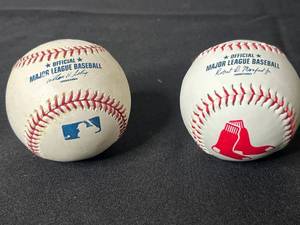 lot 217 image: Set of 2 Official Major League Baseballs - Logo & Red Sox