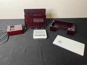lot 218 image: Philips goLITE, UBRANDS Magnetic Dry Erase Board, and Mahogany Desk Organizer Set