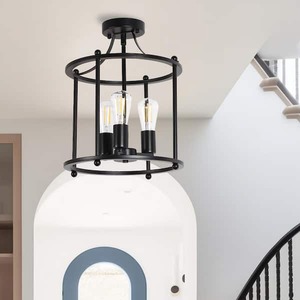 lot 40 image: YANSUN 3-Light Black Farmhouse Semi Flush Mount Ceiling Light Fixture, Vintage Ceiling Mount for Dining Room Hallway Entryway
