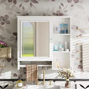 lot 55 image: Tenleaf White 29 in. W x 28 in. H Rectangular Wood Medicine Cabinet with Mirror, Bathroom Wall Cabinet with Adjustable Shelves
