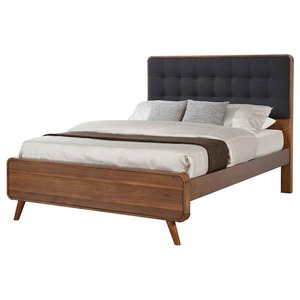 lot 94 image: Coaster Robyn Brown Wood Frame Queen Platform Bed with Upholstered Headboard