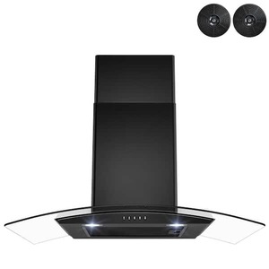 lot 108 image: Golden Vantage 30 in. 217 CFM Convertible Wall Mount Range Hood with Tempered Glass and Carbon Filters in Black Painted Stainless Steel