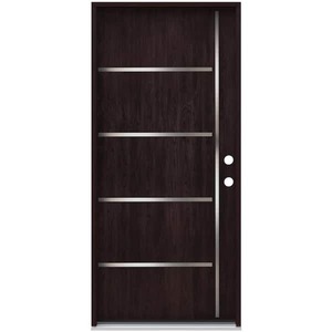 JELD-WEN 36 in. x 80 in. Left Hand 6-Panel Square Espresso Stain Fiberglass Prehung Front Door with Steel Inlay and Brickmould