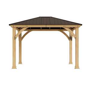 lot 163 image: Yardistry Meridian 10 ft. x 12 ft. Premium Cedar Outdoor Patio Shade Gazebo with Architectural Posts and Brown Aluminum Roof