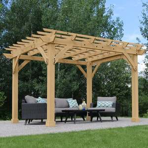 lot 164 image: Yardistry Meridian 10 ft. x 12 ft. Cedar Backyard Pergola with Stylish Architectural Posts and Multilevel Crisscross Trellis Roof